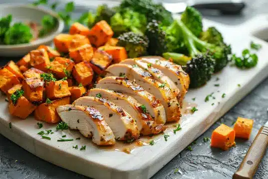Roasted Chicken Breast With Sweet Potato and Broccoli